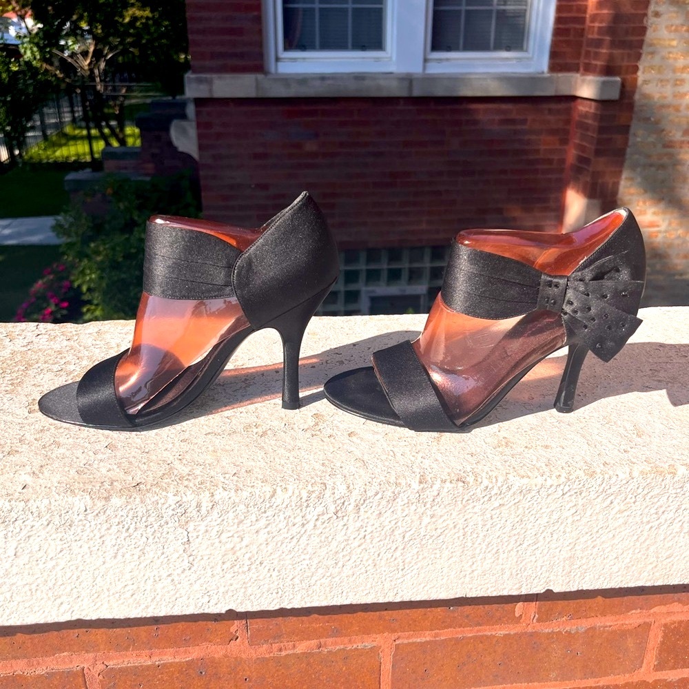 Dressy Nina Black Satin Heels with bow
